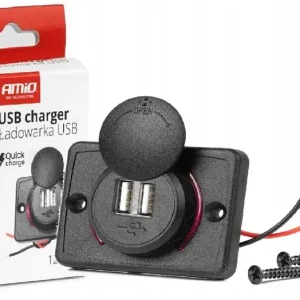 Wysoka jakość Ładowarka samochodowa z gniazdem 2x USB czerwone światło kwadratowa 12V 24V