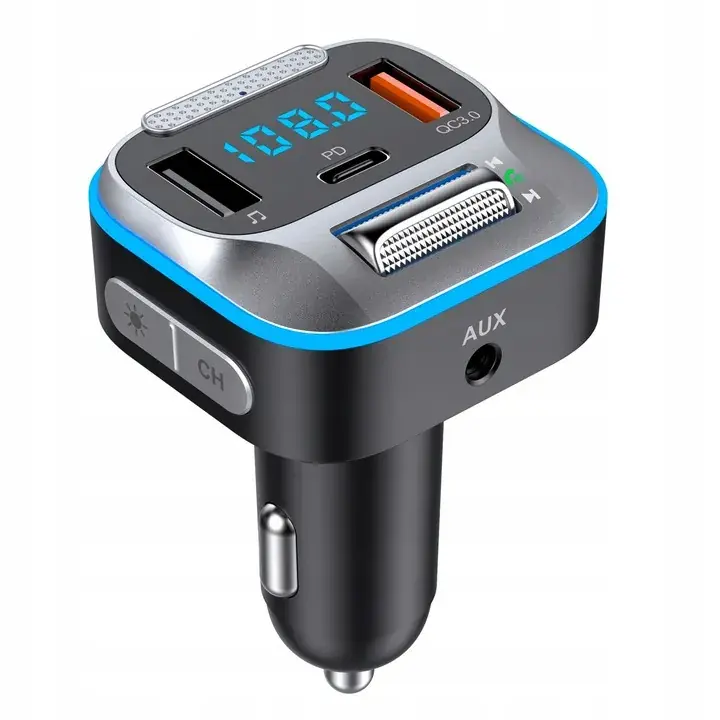 TRANSMITER ŁADOWARKA SAMOCHODOWA BLUETOOTH FM AUX JACK SAMOCHODOWY USB C Premium