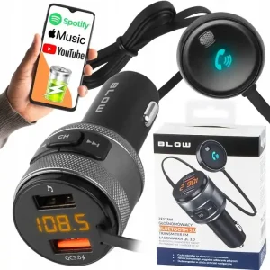 TRANSMITER BLUETOOTH SAMOCHODOWY ŁADOWARKA ZESTAW GŁOŚNOMÓWIĄCY USB QC3.0 Ekspresowa dostawa