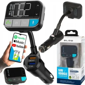 TRANSMITER FM BLUETOOTH 5.0 ZESTAW GŁOŚNOMÓWIĄCY SD QC 3xUSB SIRI/GOOGLE Niska cena