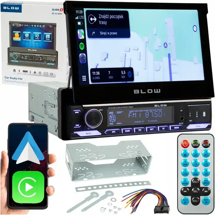 RADIO SAMOCHODOWE 1-DIN 7 CALI WYSUWANY DOTYKOWY EKRAN CARPLAY ANDROID AUTO Najlepsza cena
