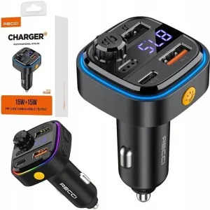TRANSMITER SAMOCHODOWY FM BLUETOOTH LED USB i USB-C QC 3.1A RECCI Szybka dostawa