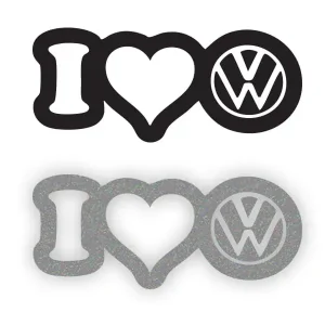 Zwrot pieniędzy I LOVE VW Logo - Naklejka na samochód na auto ODBLASKOWA