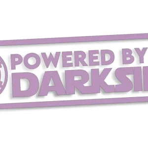 Premium Wycinana naklejka POWERED BY THE DARKSIDE liliowa - J and A