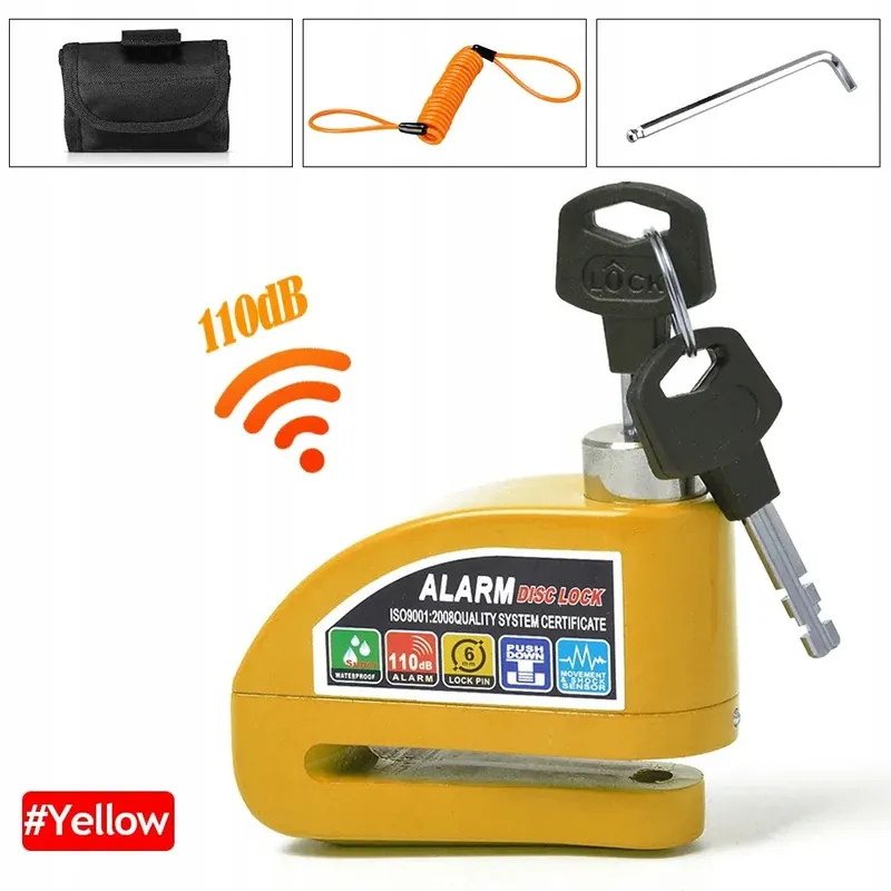 Najlepsza cena BLOKADA TARCZY HAMULCOWEJ Z ALARMEM 110 DB SKUTER MOTOCYKL QUAD ATV MOTOR