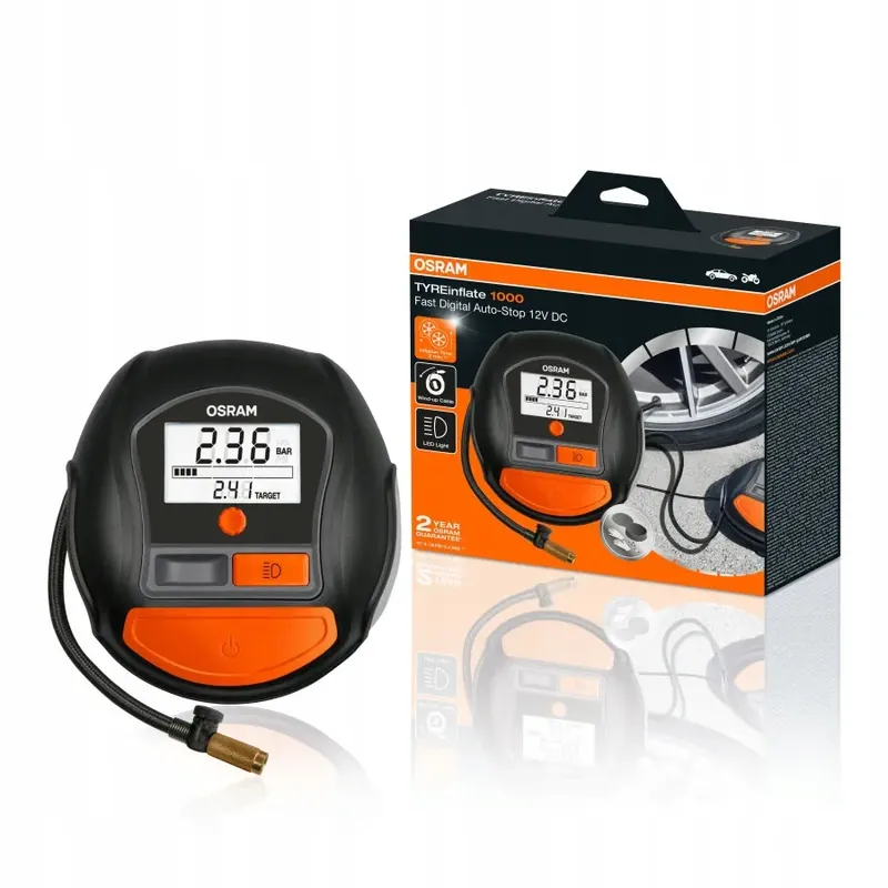 Nowość OSRAM TYREinflate 1000 kompresor cyfrowy 12V 5,5 bar 2 min auto-stop