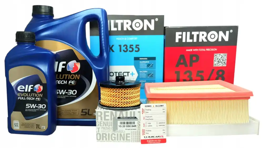 3 Filtry + olej 5W30 ELF Evolution Full Tech FE Nissan Townstar 1.3 2021- Zwrot pieniędzy