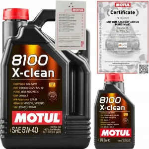 Autentyczny MOTUL 8100 X-CLEAN 5W40 C3 6L VW 505 00/ 505 01 GM DEXOS2 + ZAWIESZKA