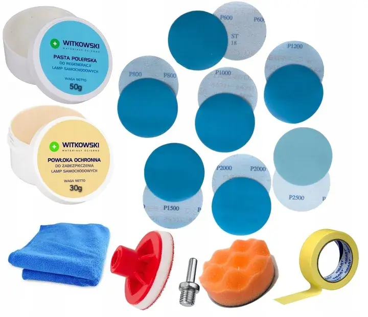 ZESTAW DO POLEROWANIA REGENERACJI ODNOWY LAMP REFLEKTORÓW SAMOCHODOWYCH Ekspresowa dostawa