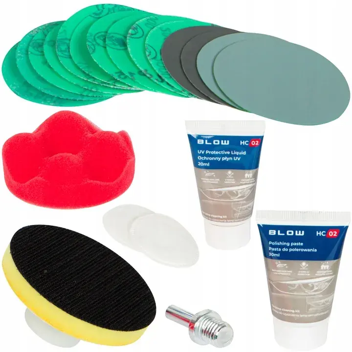 ZESTAW DO CZYSZCZENIA POLEROWANIA REGENERACJI LAMP SAMOCHODOWYCH 80MM HC-03 Nowość